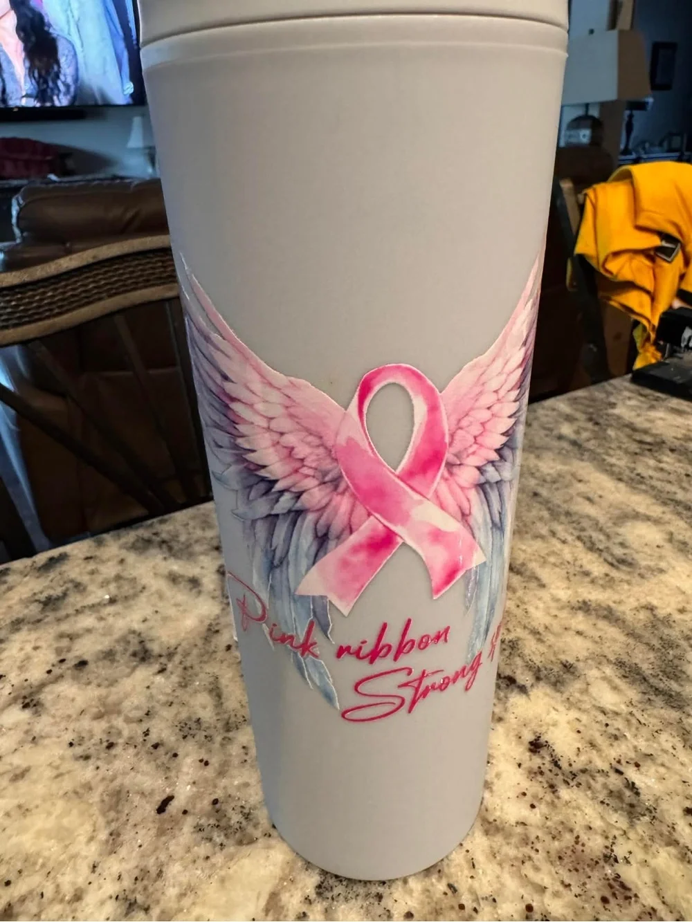 Pink Ribbon cancer Angel Wings gray Tumbler - NEW IN BOX